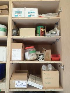 Qty Of Metal Corners, Shelf Brackets, Corner Braces, Handles, Knobs And Misc Supplies *Note: Cabinet Not Included*