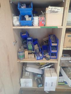 Qty Of 1 1/4 Narrow Crown Staples, Locks, Elbow Catches, Door Handles, Screws And Misc Supplies *Note: Cabinet Not Included*