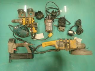Dewalt 7in Angle Grinder, Dewalt 1/2 Drill, Brad Nailer And (3) Routers *Note: Parts Only*