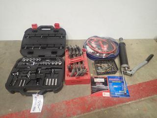 Qty Of Drill Bits, Husky Allen Keys, Incomplete Socket Set And Booster Cables