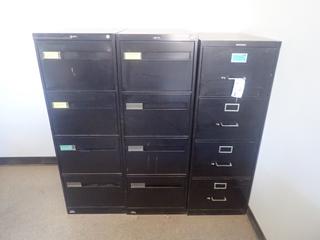 Qty Of (3) 18in X 26 1/2in X 52in 4-Drawer Filing Cabinets C/w Contents