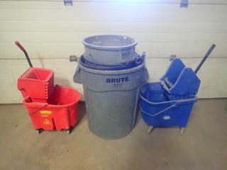 Qty Of Garbage Cans C/w (2) Mop Pails