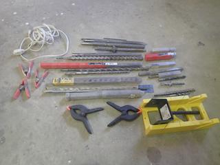Qty Of Assorted Drill Bits, Hammer Bits, Clamps, Extension Cord And Misc Supplies