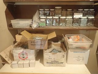 Qty Of Assorted Screws And Bolts C/w (1) 4ft X 10in X 12in Shelf