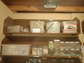 Qty Of Assorted Nails And Screws C/w (2) 4ft X 10in X 12in Shelves