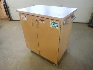 32 1/2in X 22in X 37in Portable Cabinet C/w Hard Hat, Ear Plugs, Air Horn, Caution/Danger Tape And Assorted Safety Supplies