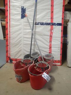 Qty Of (4) Vileda Mop Pails C/w (2) Mops