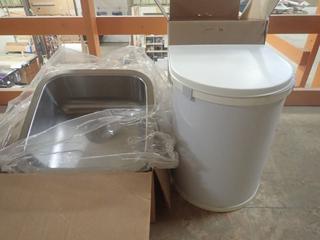 (1) 15in X 13in Stainless Steel Sink C/w (1) 30L Swing  Out Waste Bin And Taps