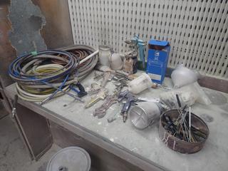 Qty Of Spray Guns C/w Hose, Parts, Funnels, Spray Gun Cleaners And Wrenches