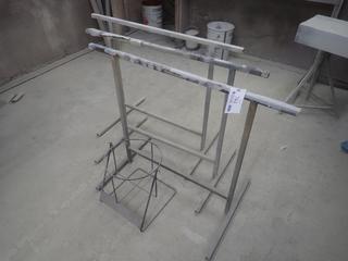 Qty Of (3) 42in X 2ft X 32 1/2in Metal Stands C/w (1) Round Stand