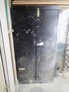 36in X 18in X 6ft 2-Door Storage Cabinet C/w Paint Thinners, Paint Stripper And Misc Supplies