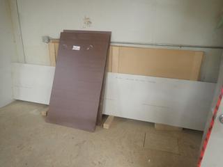 12ft X 30in X 1/2in Covian Solid Surface Sheet C/w (3) 60 3/4in 34 1/4in X 1/2in Wood Sheets