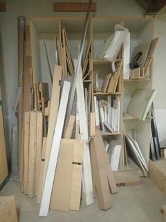 Qty Of Assorted 2X4 And 2X3 Pieces Of Plywood Boards, Doors, Round Pegs And Misc Supplies *Note: Located Upstairs, Buyer Responsible For Load Out*