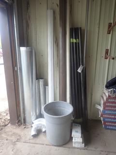 Qty Of PVC Pipe, Ducting, Eavestrough, 4in Elbows, And 1 1/4in Offset P.O Plugs