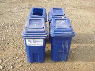 (4) Pristine 60 L Plastic Dust Bin w/ Lid *Note: Damage to (2) Lids, No Wheels on (3) *