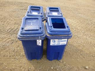(4) Pristine 60 L Plastic Dust Bin w/ Lid *Note: No Wheels *