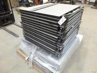 (16) Office Dividers, 48 In. (w) x 42 In. (H), 12 IN. High Smoked Glass Top Portion, Power and Pug In at Bottom