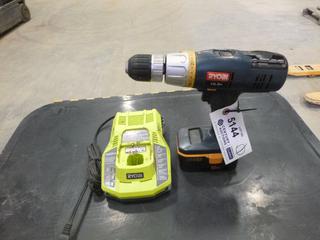 Ryobi 18V Cordless Drill w/Chuck,  Battery and Charger, Reversible, 2 Speed Settings