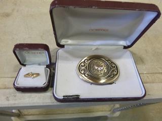 Dow Chemical Gold Belt Buckle and Pin, Years Worked Anniversary (Upstairs)