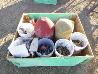 Crate of Assorted Studs, Bolts, Pigs, Chains and Fittings
