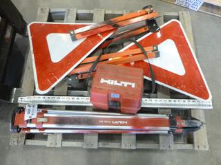 Surveyors Tripod, Polio Optical Lever, (2) Collapsible Caution Signs, Surveyors Measuring Stick (K-4-2)