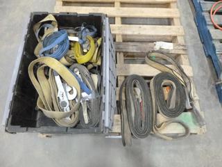 Plastic Storage Tote Containing Nylon Ratchet Straps, Size 1 - 2 In., (3) 2 IN. Chockers