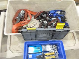 Container of Ratchet Straps, 1 In. and 1 1/2 In. w/ Tool Box and Contents (E2)