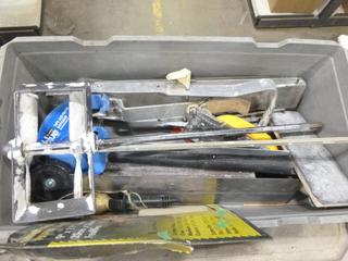 Container of Misc Dry Wall Tools and Sand Paper (E2)