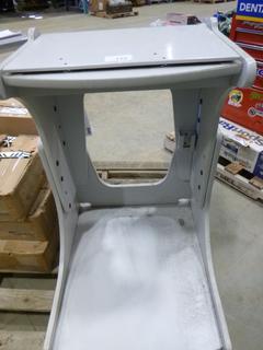 (1) Computer Stand / Work Station on Wheels, Top 23In. X 16 In., Height 3 Ft., Bottom Length 2.5 Ft., Bottom Width 2.1 Ft.