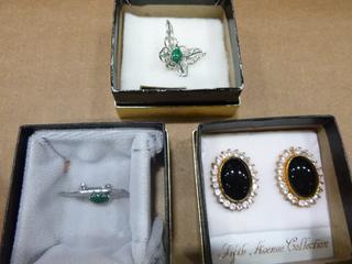 Fifth Avenue Jewelry (2) Broaches, (1) Pair Earrings