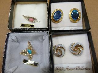 Fifth Avenue Jewelry (2) Broaches, (2) Pair Earrings