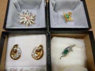 Fifth Avenue Jewelry (3) Broaches, (1) Pair Earrings