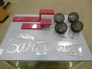 Qty of House Decoration Including Wine and Bar Signs, Shelves and Candle Hangers (T51)