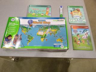 World Map "Leap Frog" Leap Reader Book w/ Pen and (3) Books (F52)