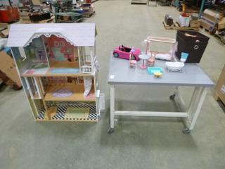Barbie Playhouse w/ Barbies, Furniture and Car (Z)