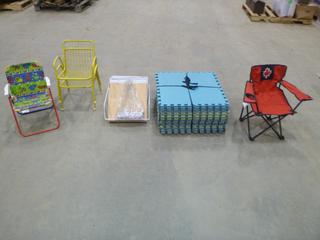 Children's Lawn Chairs w/ (24) Foam Floor Tiles and Stackable Storage Shelves, 14 In. x 14 In. Cubes (T31)