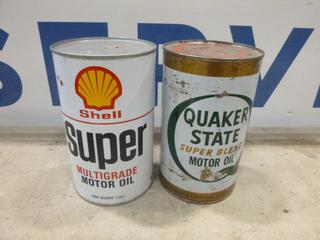 (2) Unopened  Motor Oil Cans, Shell Super Multigrade and Quaker State Super Blend (C-1)