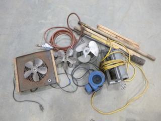 Assortment of Electric Fans, Tiger Torch, Nozzle, Wood Handles and Misc (R11)