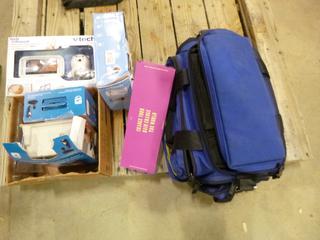 (2) Vtech Safe & Sound Full Colour Video Baby Monitors, Electric Hair Brush/Straightener, (2) Philips Aqua Touch Electric Razers, (4) Assorted Totes/Bags (T-1-2)