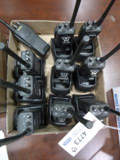 (10) Maxon  Hand-Held Radios, (9) Maxon Charging Bases (B2)