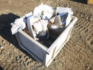 Crate Containing Assortment of Headlights, Dust Bags, Rope, Chains, Steel