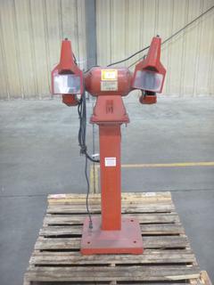 Baldor Grinder, Model 862RE Mounted On Pedestal With Two Eye Shields And Lights,.75 HP, 115/230 V, 1-Phase, 60 HZ, SN X1710207523