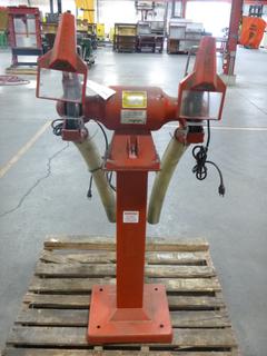 Baldor Bench Grinder, Model 862RE, Mounted On Pedestal With Two Eye Shields And Lights, .75 HP, 115 V, 1-Phase, 60 HZ, SN X1605177511