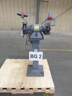 Baldor Bench Grinder, Model 73070, Mounted On Pedestal With Two Eyes Shields With Lights And Dust Control Unit, .5 HP, 115/230 V, 1-Phase, 60 HZ
