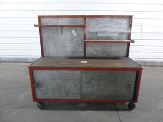 Work Bench With Shelves And Lower Sliding Doors, 67.25 In. x 25 In. x 60.5 In.