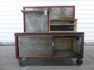 Work Bench With Upper Shelves And Lower Sliding Cabinet Doors, 61 In. x 25 In. x 61.25 In.