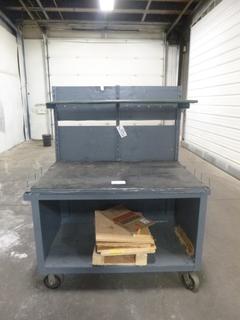 Work Bench/Cart With Upper And Lower Shelves, On Wheels, 48 In. x 3.25 In. x 63.25 In.