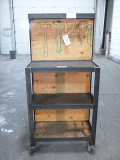 Work Bench/Cart With Upper Back Board And Lower Shelves, On Wheels, 28 In. x 16 1/2 In. x 59 3/4 In.