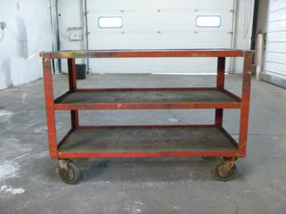 Work Bench On Wheels With Two Lower Shelves, 50 In. x 24 In. x 33.6 In.
