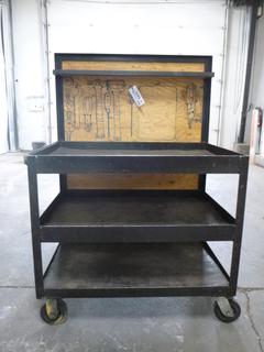 Work Bench/Cart On Wheels With Upper Back and Lower Shelves, 37 In. x 26 In. x 52 1/2 In.